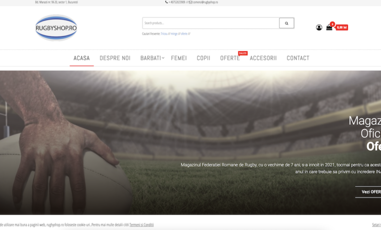 Captură din site-ul RugbyShop, proiect din portofoliul SEO Club