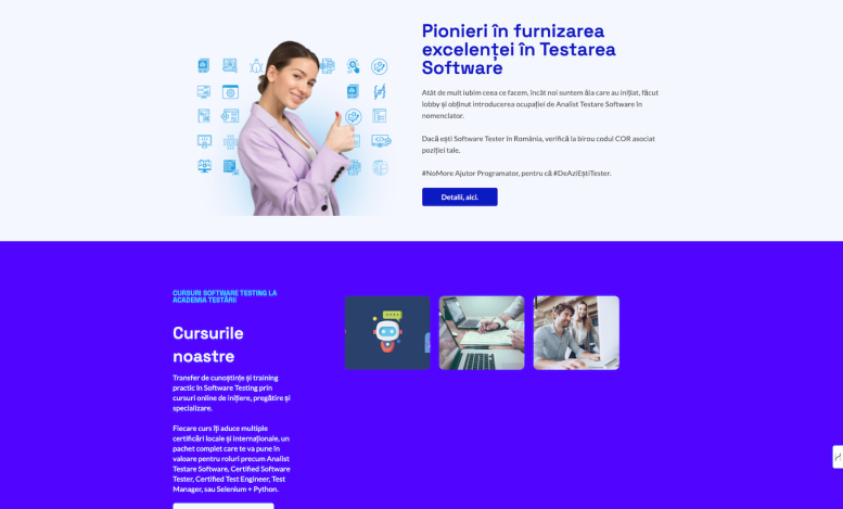 Captură din site-ul Academia Testării, proiect din portofoliul SEO Club