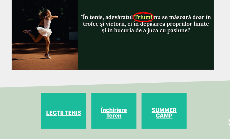 Captură din site-ul Triumf Tenis, proiect din portofoliul SEO Club