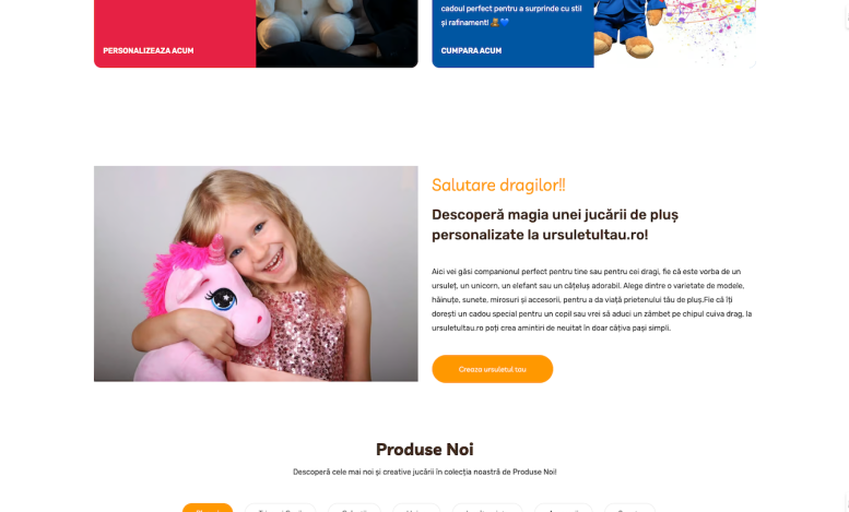 Captură din site-ul Ursulețul Tău, proiect din portofoliul SEO Club