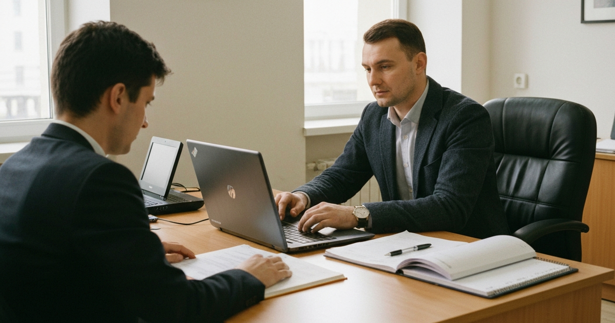 SAF-T pentru SRL - laptop si documente fiscale pe birou, depunere D406 ANAF 2026