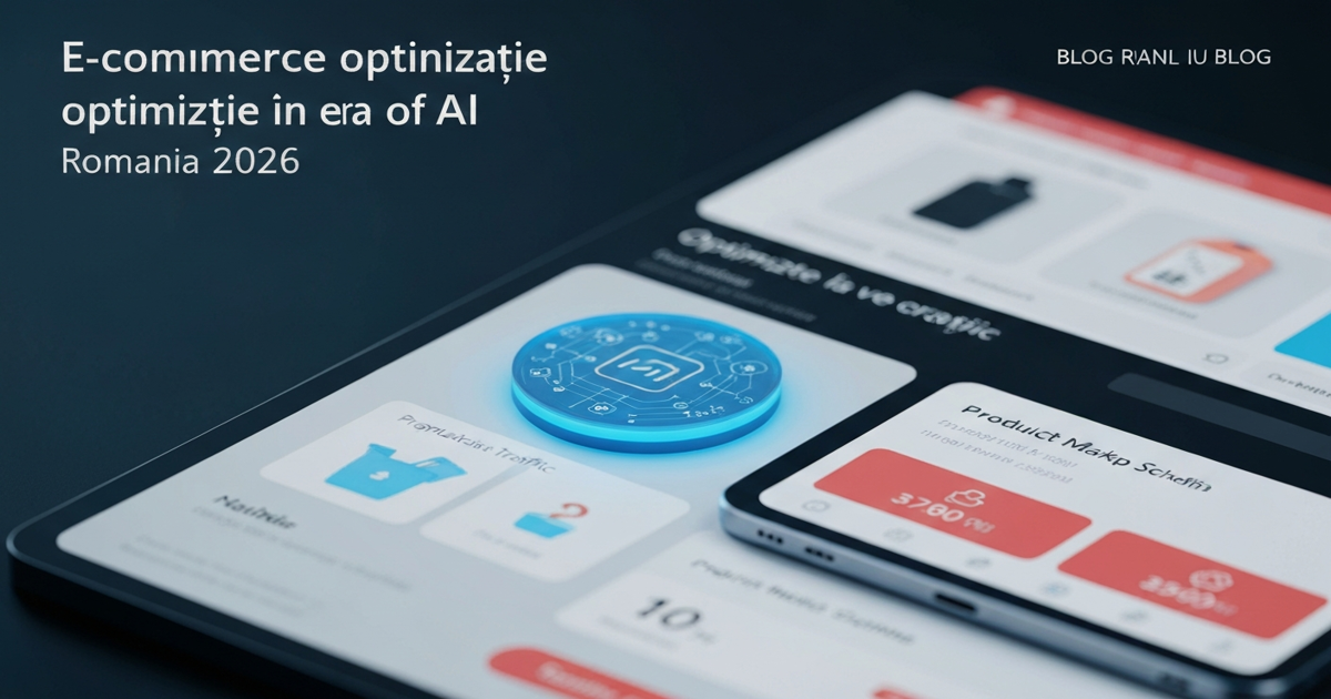 SEO e-commerce Romania in era AI 2026: optimizare magazine online, schema markup produse, AI Overviews shopping si mobile SEO Romania